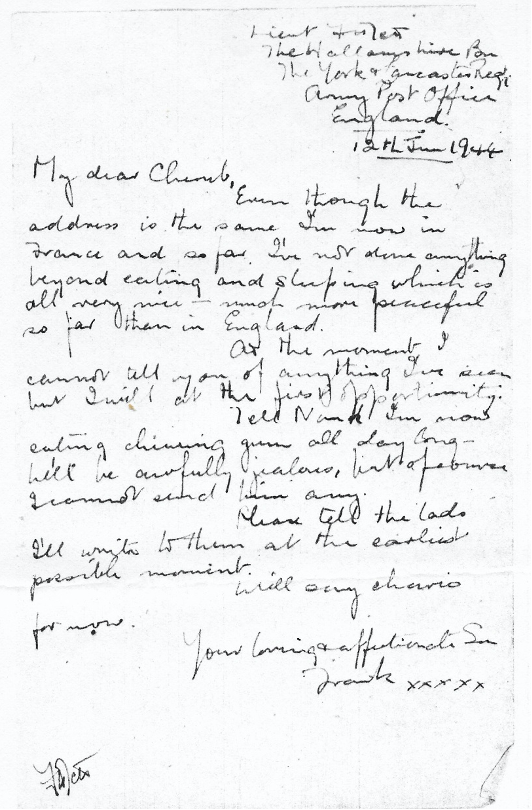 Original last letter home from Frank